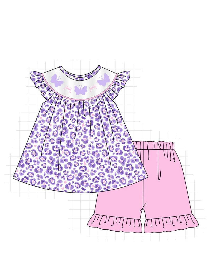 PO65 PURPLE CHEETAH BUTTERYFLY EMBROIDERY SMOCKED COLLECTION