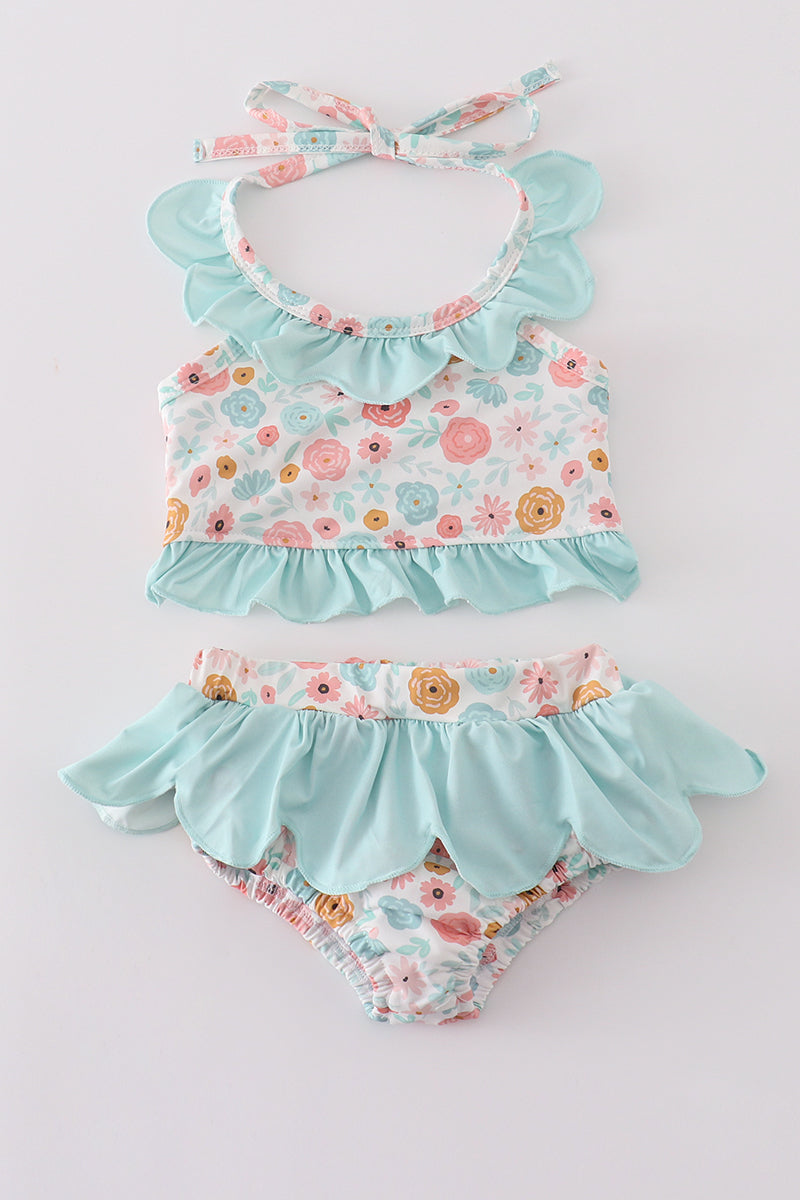 Mint Floral Two Piece Swimsuit