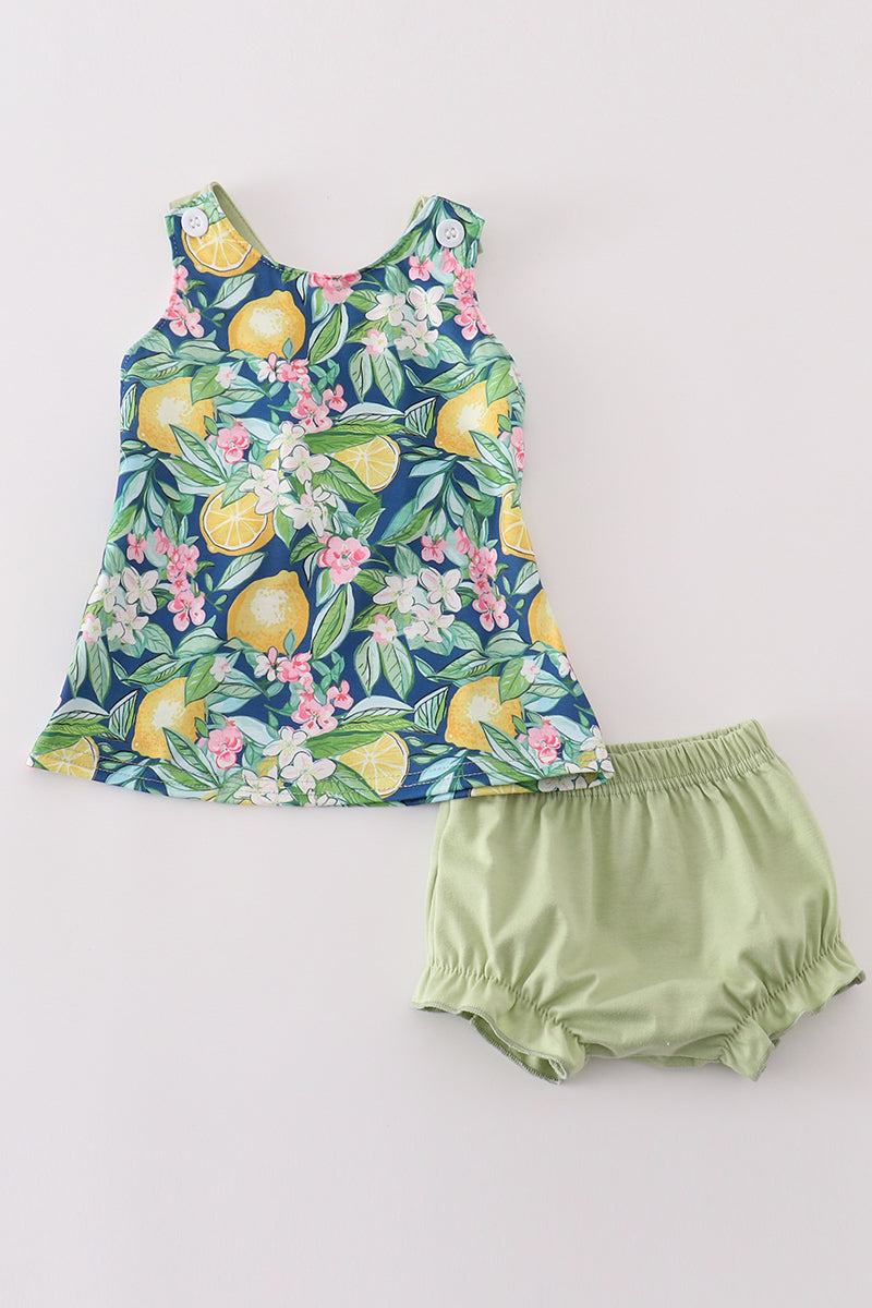 Lemon Print Girl Bloomers Set