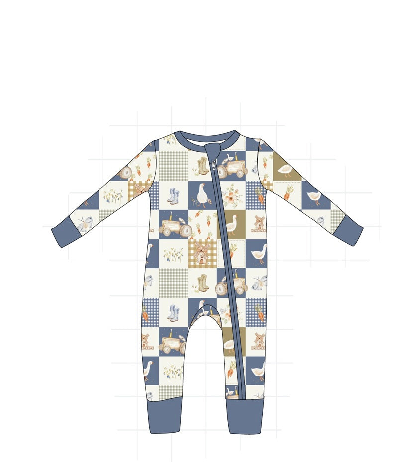 PO65 NAVY FARM PATCHWORK BAMBOO COLLECTION