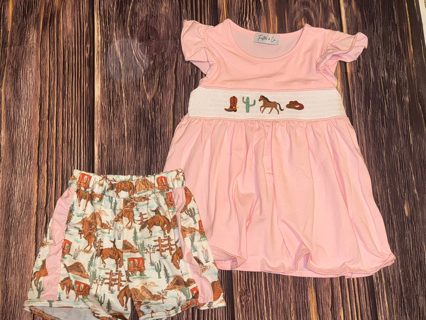 Smocked Western Embroidery Shorts Set
