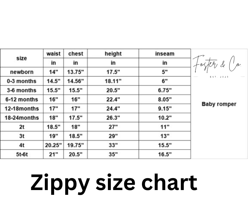 Bamboo Kid’s Zippy Size Chart