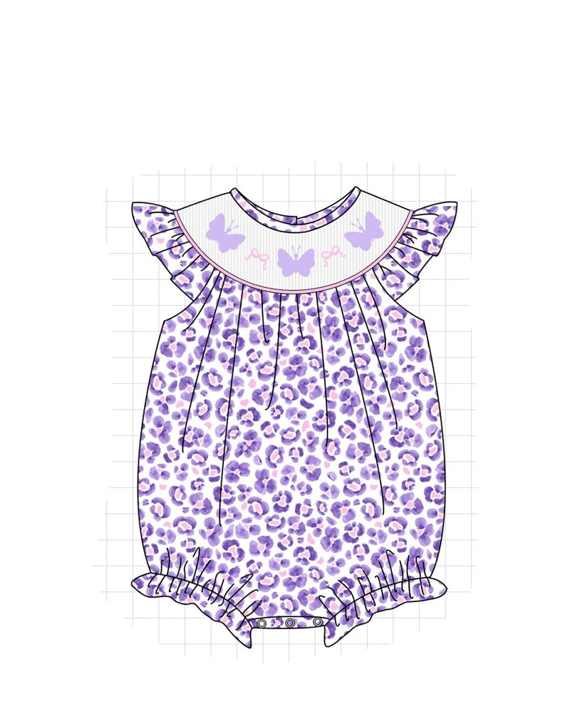PO65 PURPLE CHEETAH BUTTERYFLY EMBROIDERY SMOCKED COLLECTION