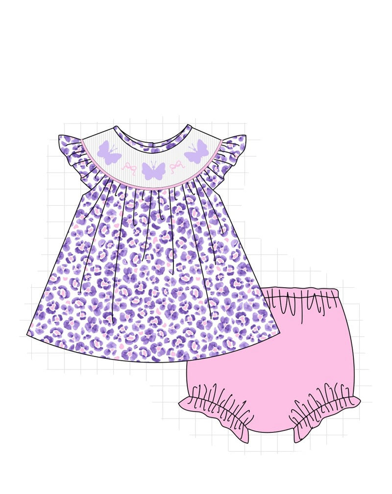 PO65 PURPLE CHEETAH BUTTERYFLY EMBROIDERY SMOCKED COLLECTION
