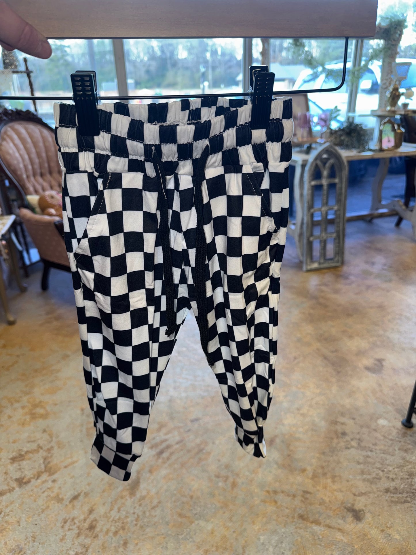 Black Checkered Print Joggers