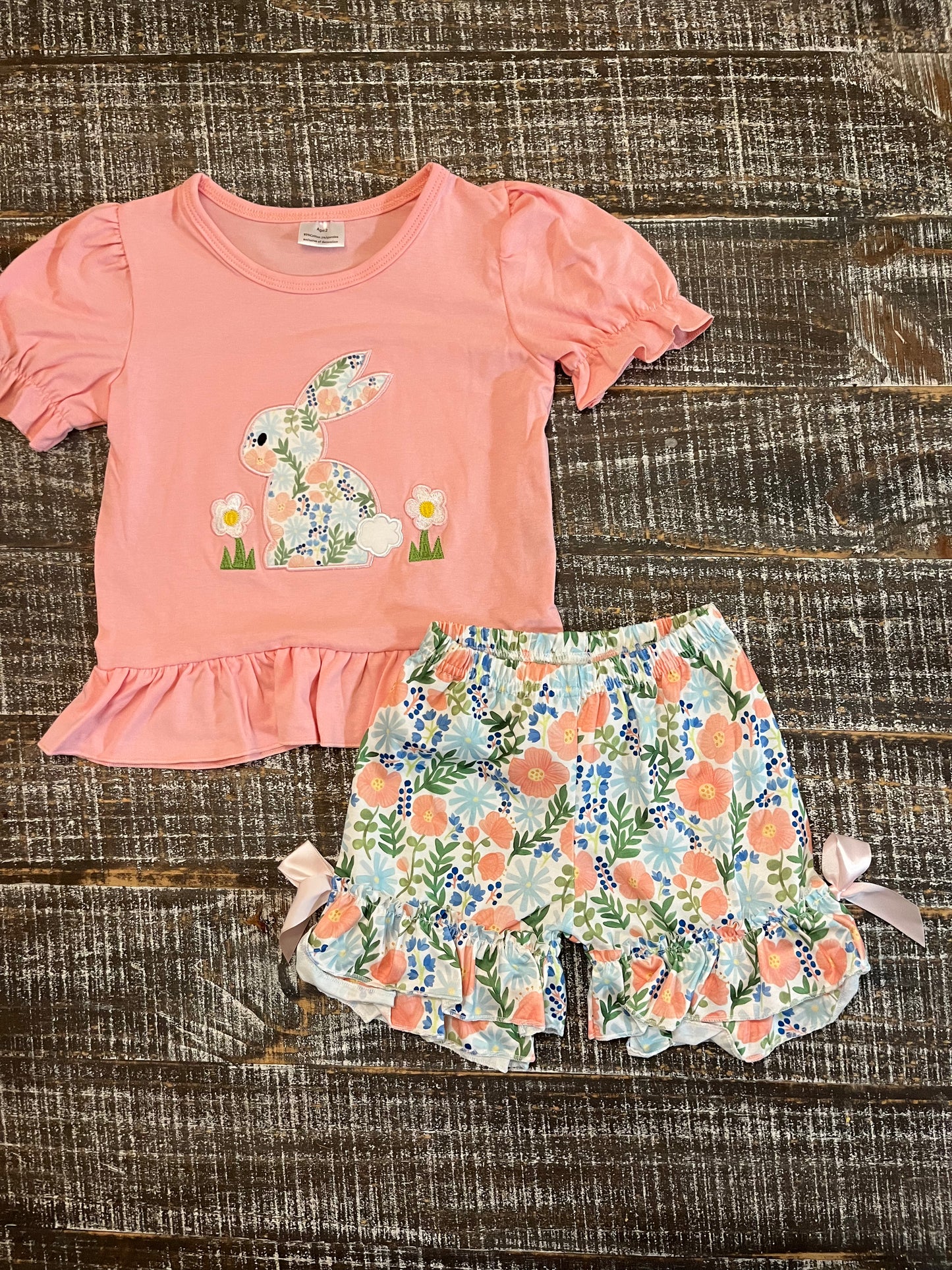 Pink Floral Rabbit Appliqué Set