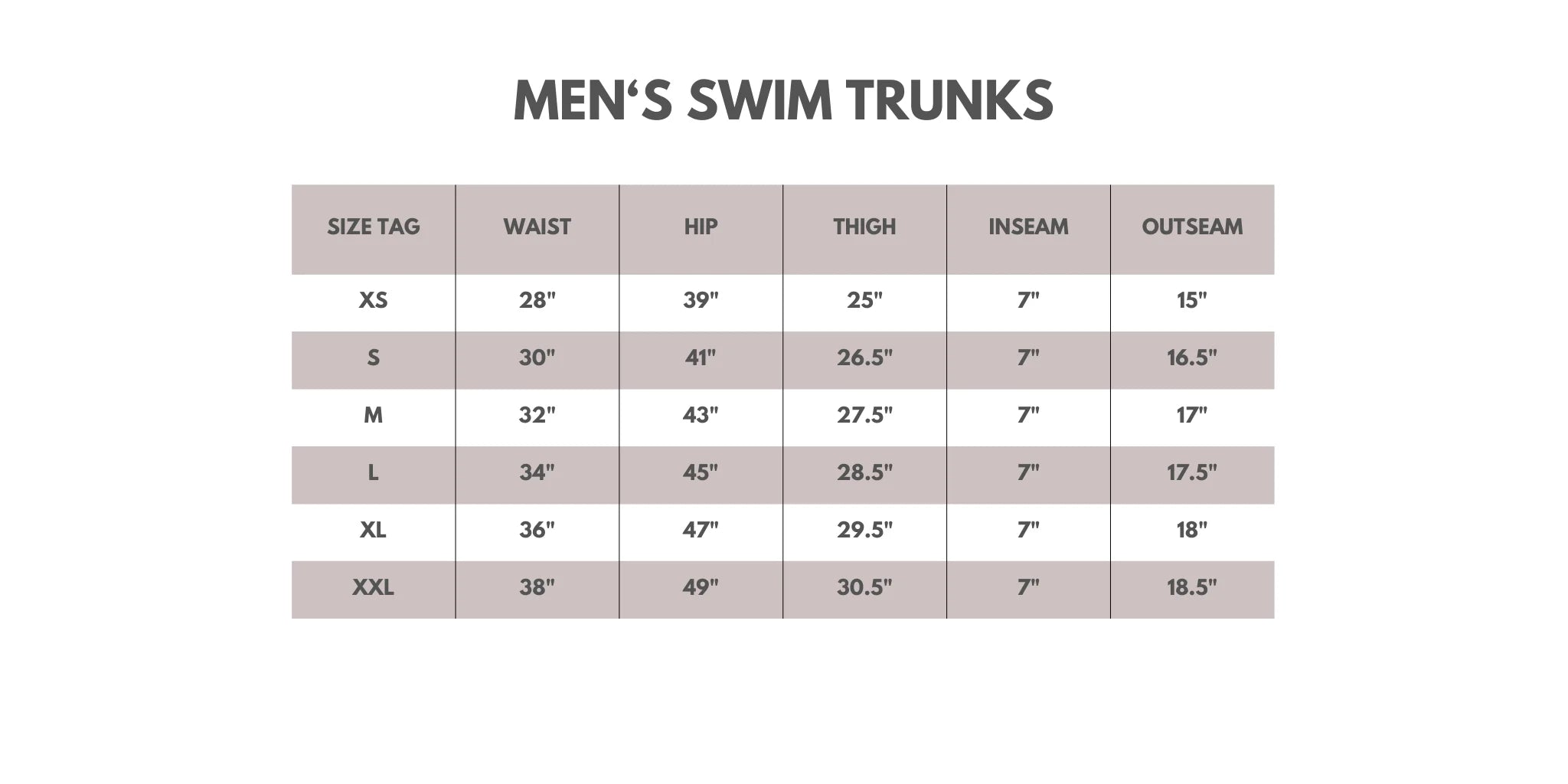 Men’s Swim Trunks Size Chart Foster & Co.