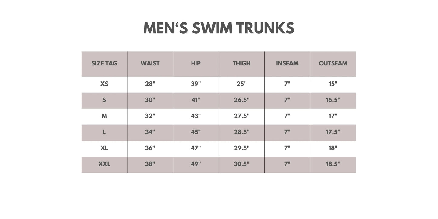 Men’s Swim Trunks Size Chart