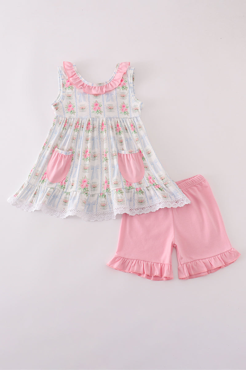 Girls Teacup Floral Shorts Set