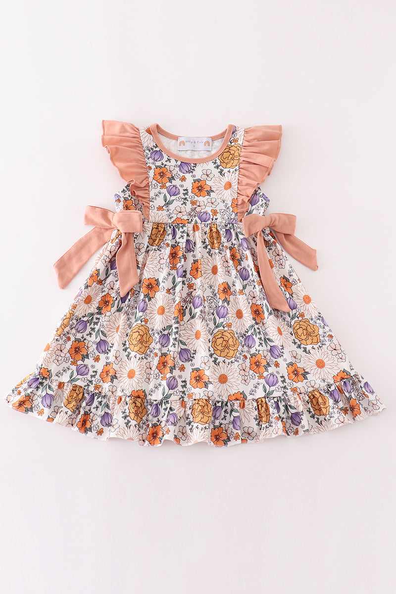 Girls Coral Floral Dress