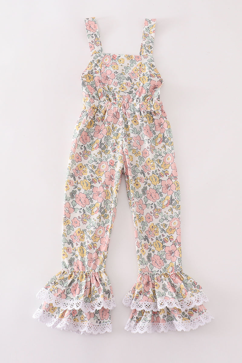 Girls Coral Floral Jumpsuit