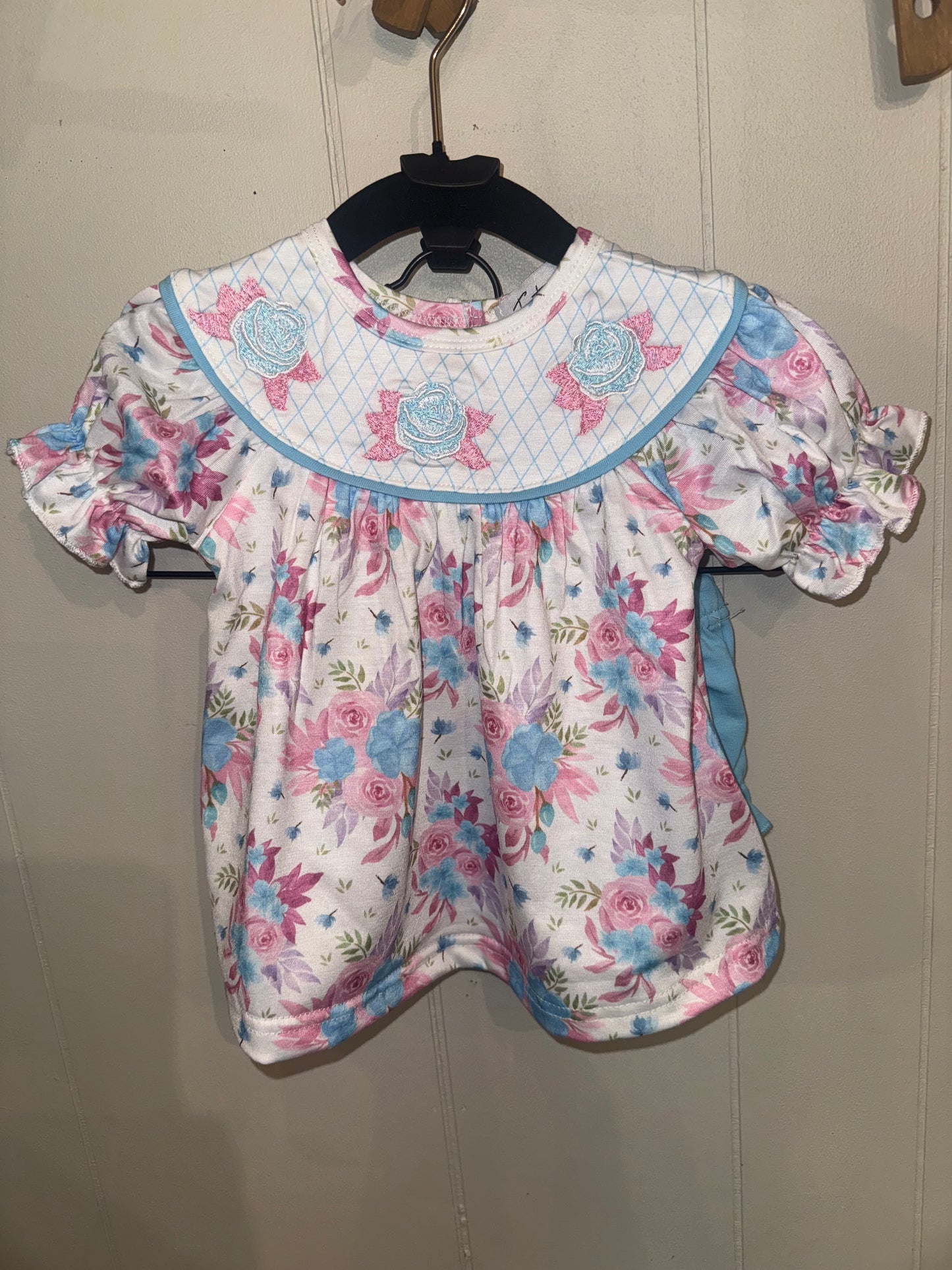 ROSE PINK & BLUE FLORAL BLOOMER'S SET