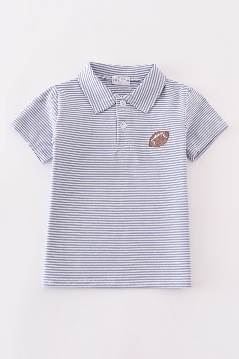 Boys Gray Stripe Football Polo Top