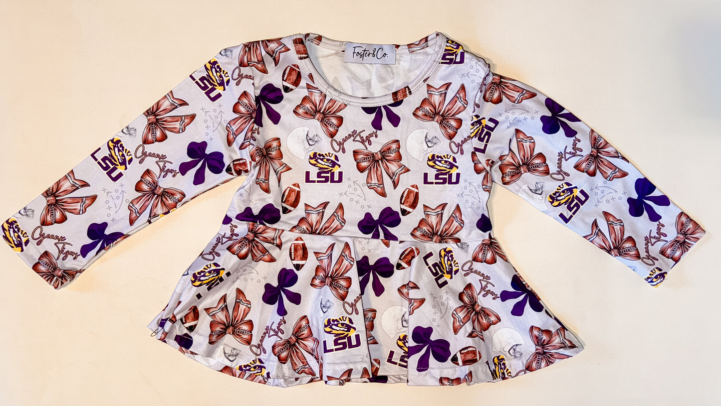 Girls Long Sleeve LSU Peplum Top