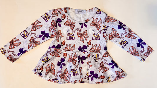 Girls Long Sleeve LSU Peplum Top