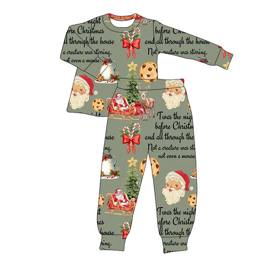 Winter Bamboo Pajamas Preorder- Twas the Night Before Christmas Two Piece Pajama Set/ Green Background