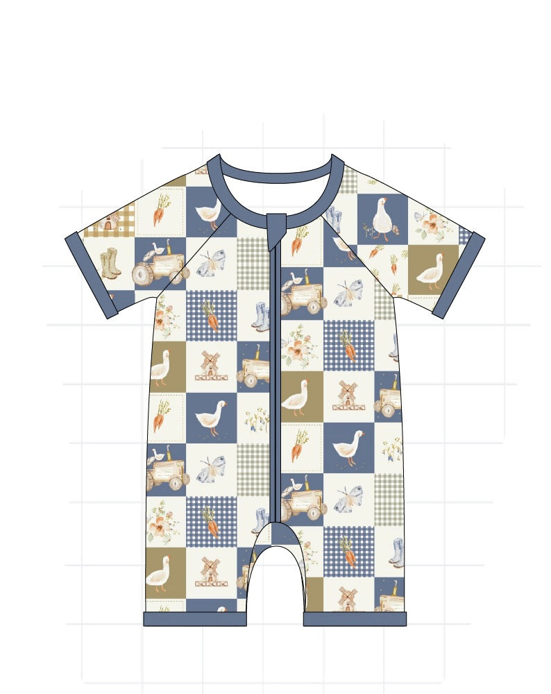 PO65 NAVY FARM PATCHWORK BAMBOO COLLECTION