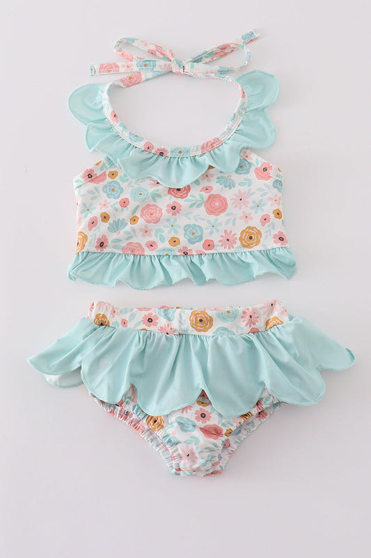 Mint Floral Two Piece Swimsuit