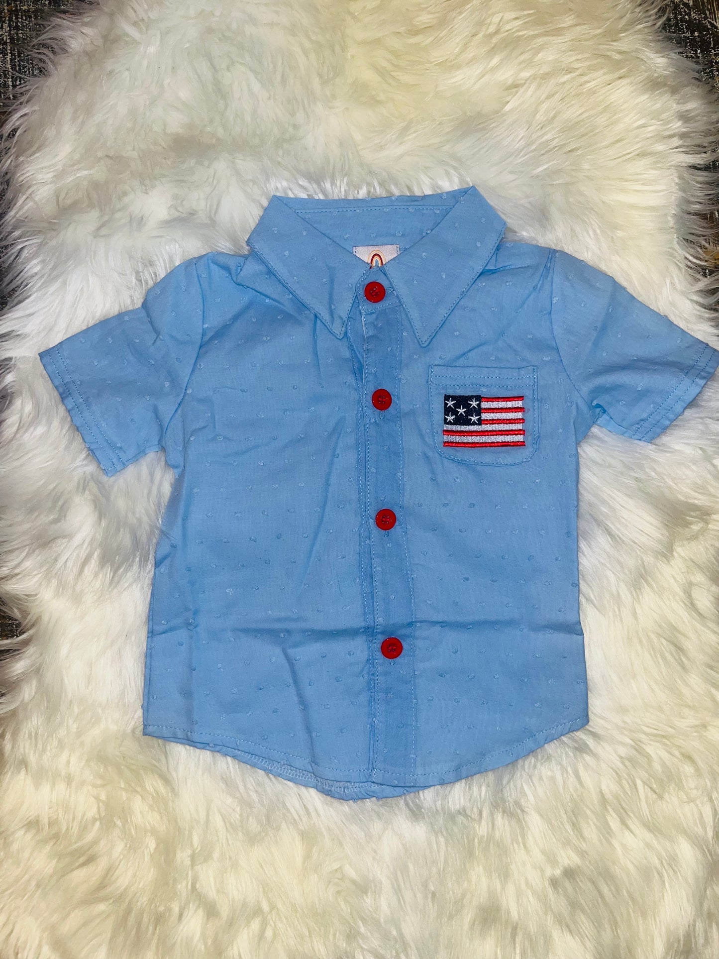 Boys Swiss Dot Patriotic Flag Embroidery Shirt