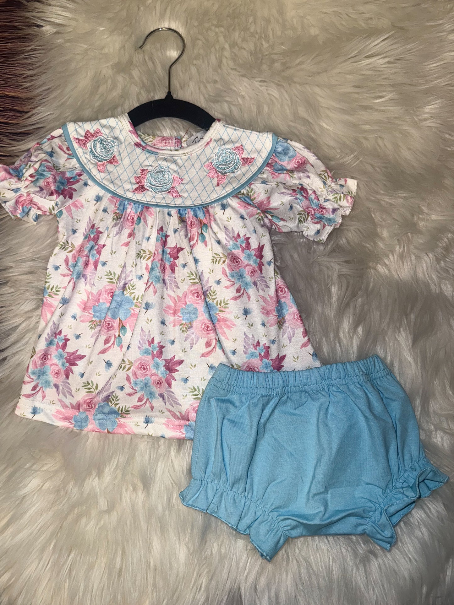 ROSE PINK & BLUE FLORAL BLOOMER'S SET