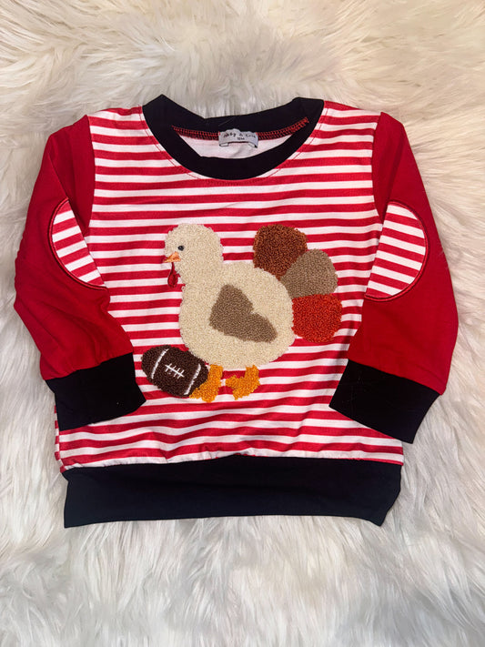 Boys Red French Knot Turkey & Football Top