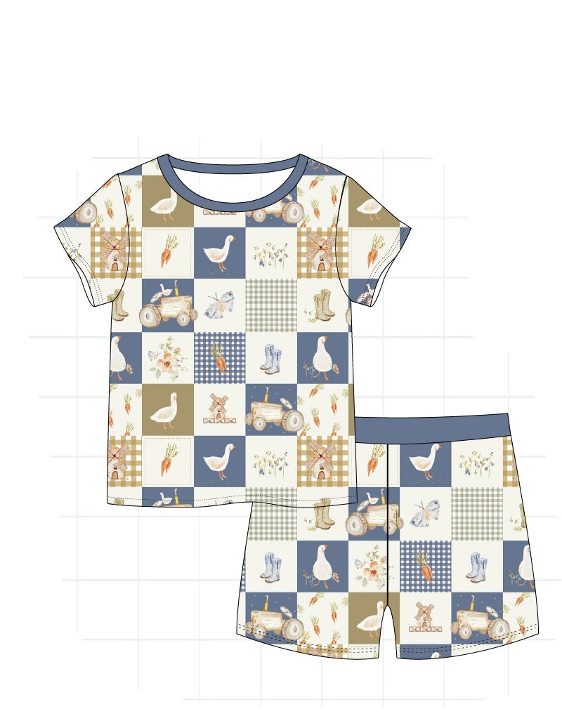 PO65 NAVY FARM PATCHWORK BAMBOO COLLECTION