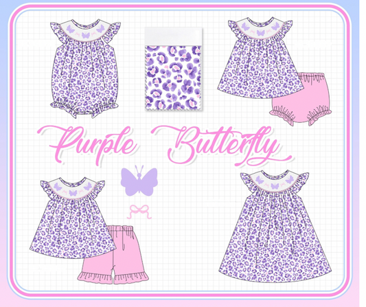 PO65 PURPLE CHEETAH BUTTERYFLY EMBROIDERY SMOCKED COLLECTION