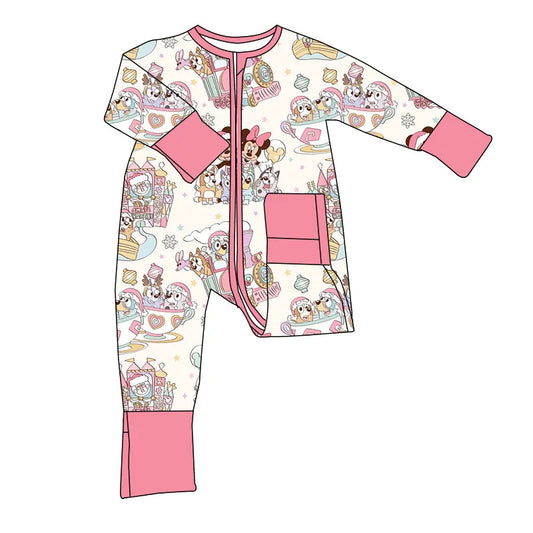 Winter Bamboo Pajamas Preorder- Magical Park Zip Up Pajamas/ Girl