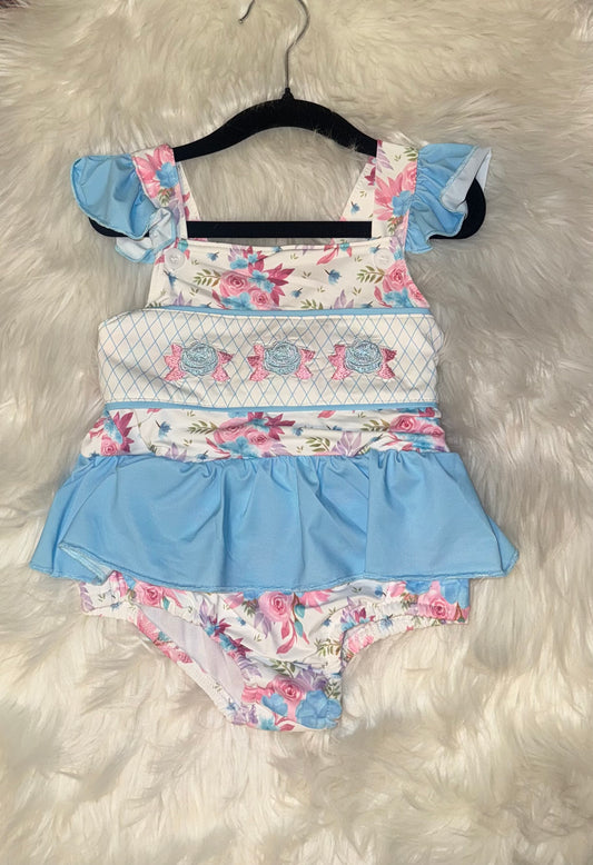 Rose Floral Embroidery One Piece Swimsuit