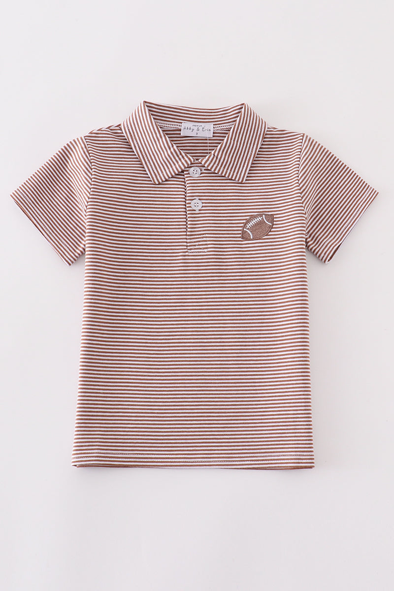 Boys Brown Stripe Football Polo Top