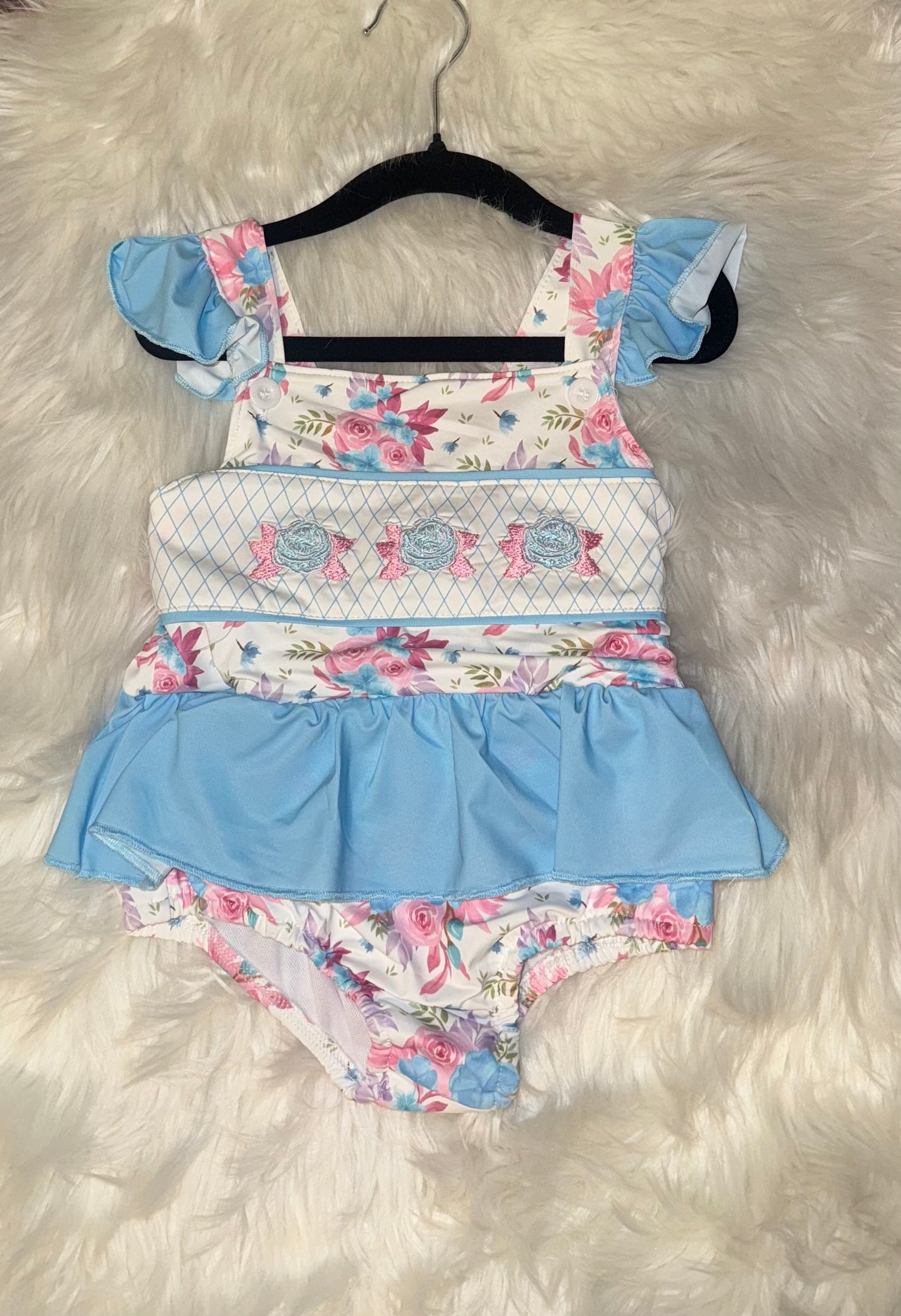 ROSE PINK & BLUE FLORAL ONE PIECE SWIM SUIT