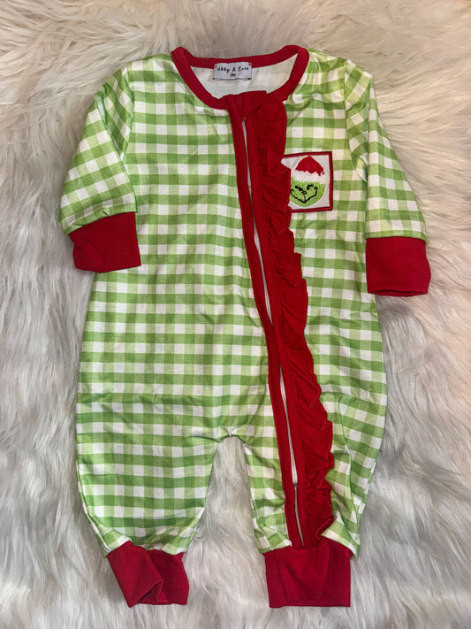 Girls French Knot Grinch Zip Up PJ