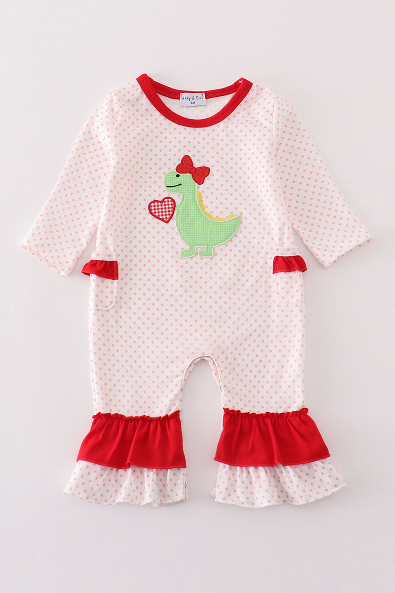Girls Valentine Dinosaur Romper