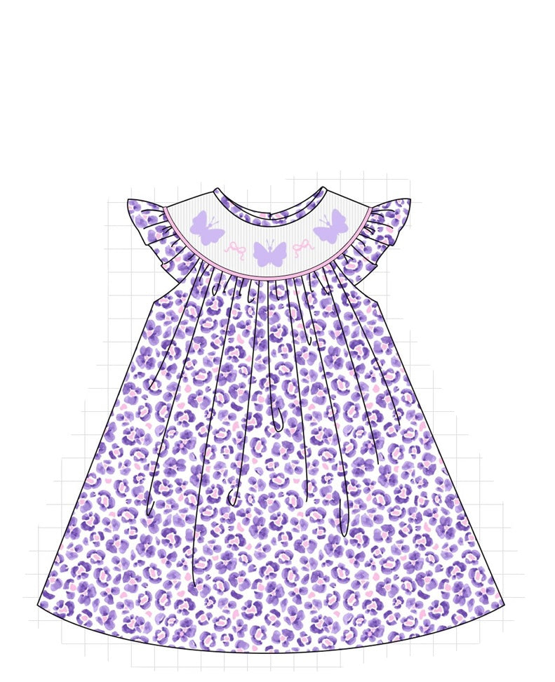 PO65 PURPLE CHEETAH BUTTERYFLY EMBROIDERY SMOCKED COLLECTION