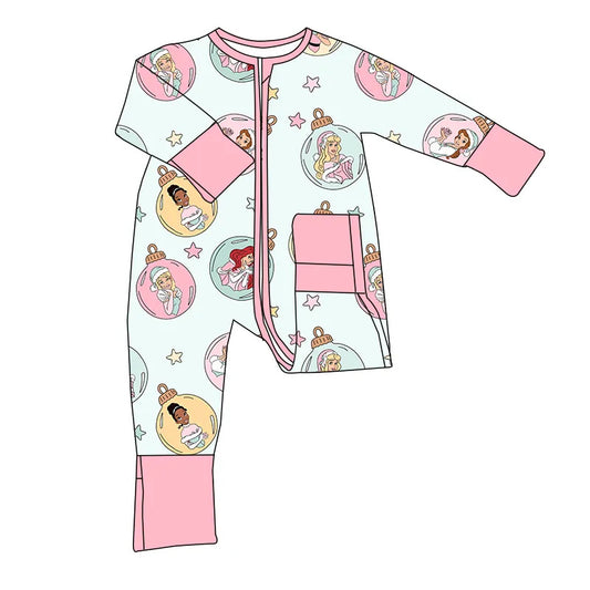 Winter Bamboo Pajamas Preorder- Princess Ornaments Zip Up Pajamas