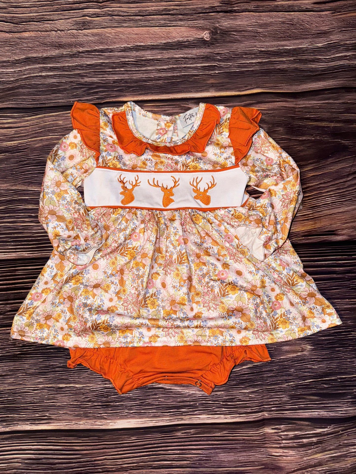 Girls Floral Deer Embroidery Bubble