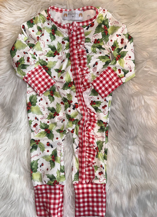 Girls Mistletoe Zip Up Pajamas