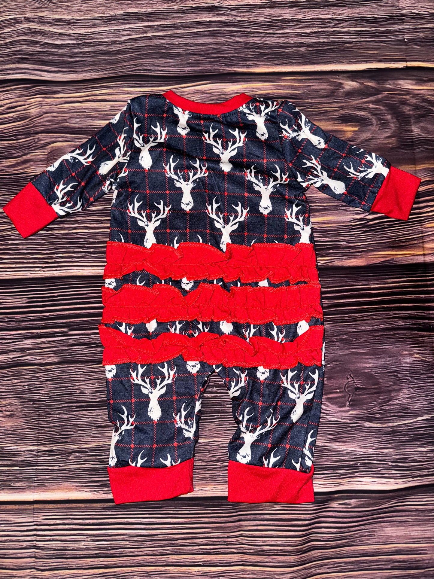 Girls Deer Ruffle Zip Up Pajamas