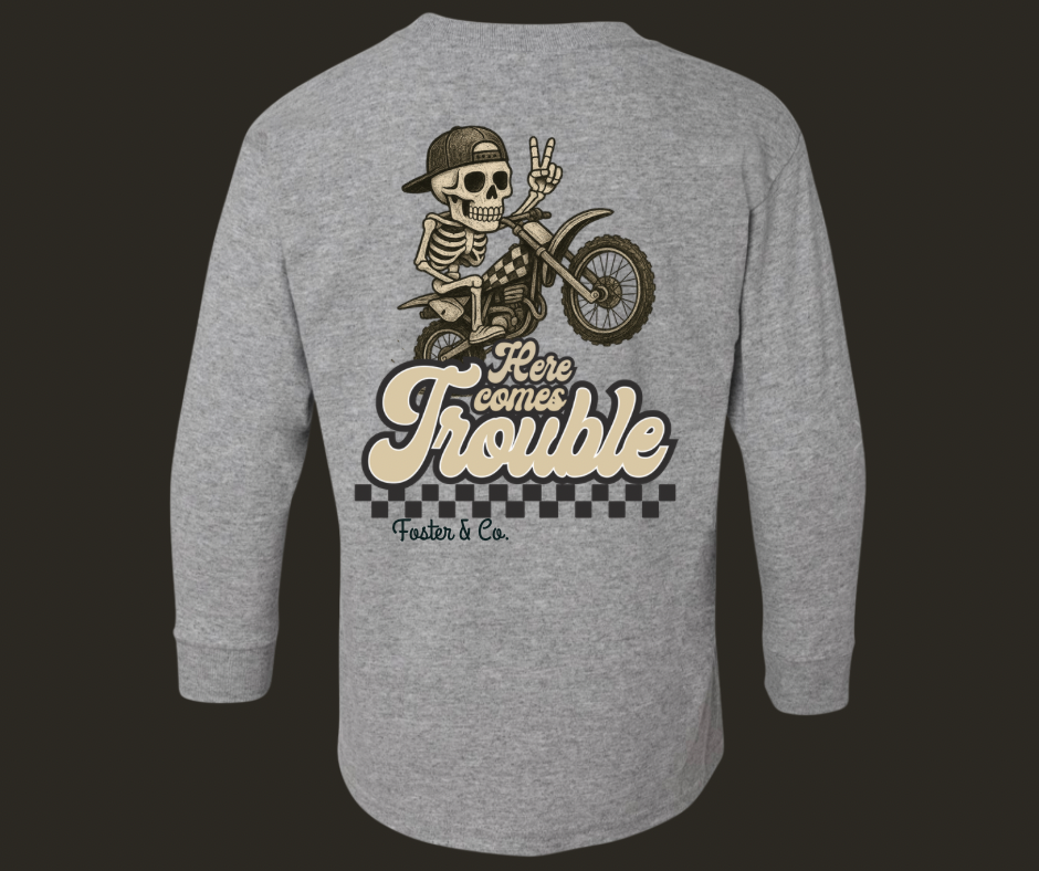 HERE COMES TROUBLE | LONG SLEEVE GRAPHIC T-SHIRT