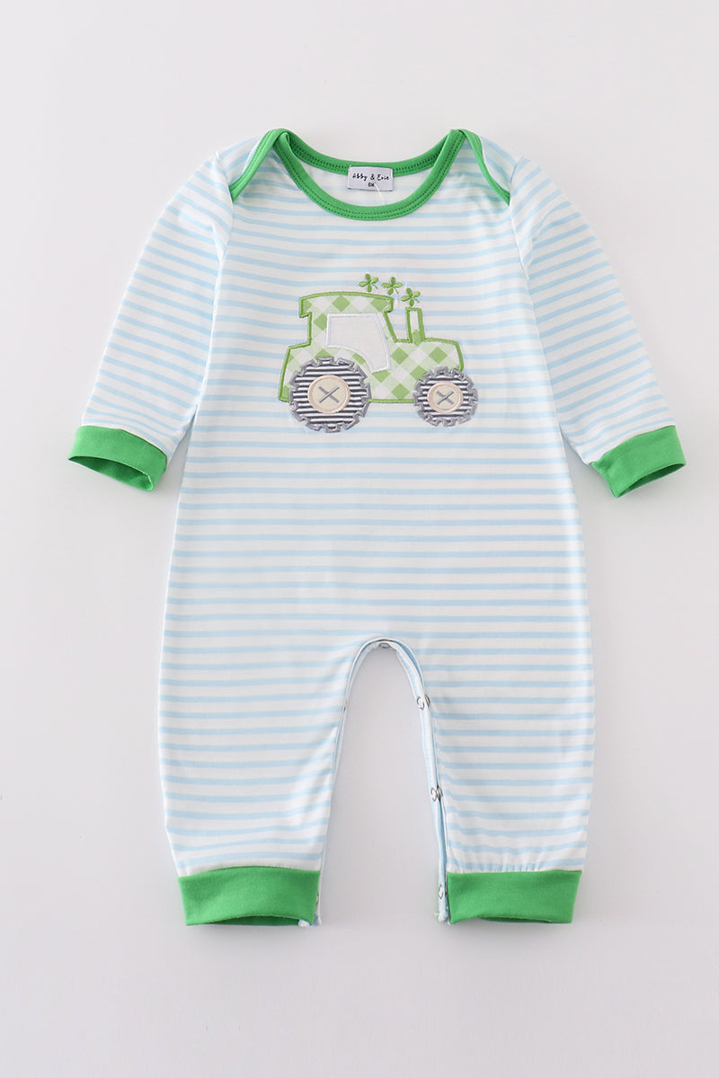 Green Tractor appliqué  Romper