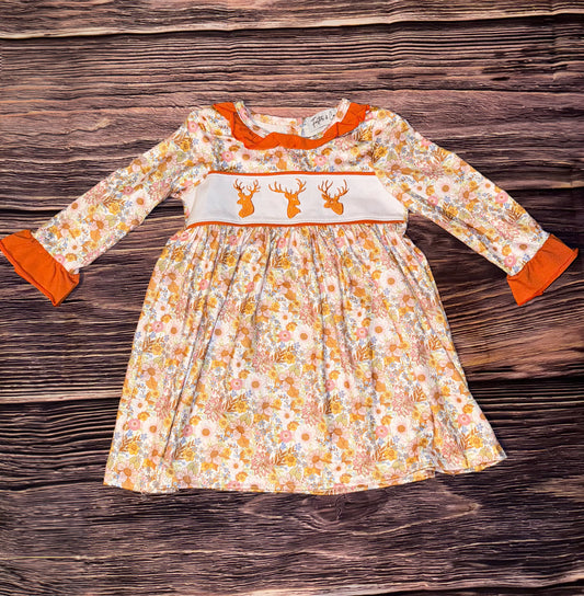 Girls Floral Deer Embroidery Dress