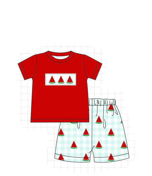 PO37 Smocked Watermelon Collection- Boy Shorts Set