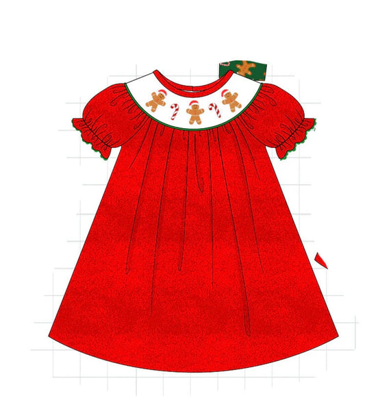PO 25 CHRISTMAS GINGERBREAD EMBROIDERY VELVET COLLECTION-GIRLS DRESS