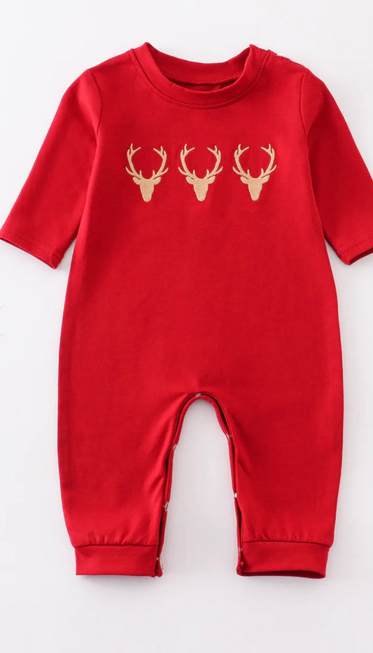 Boys Deer Embroidered Romper