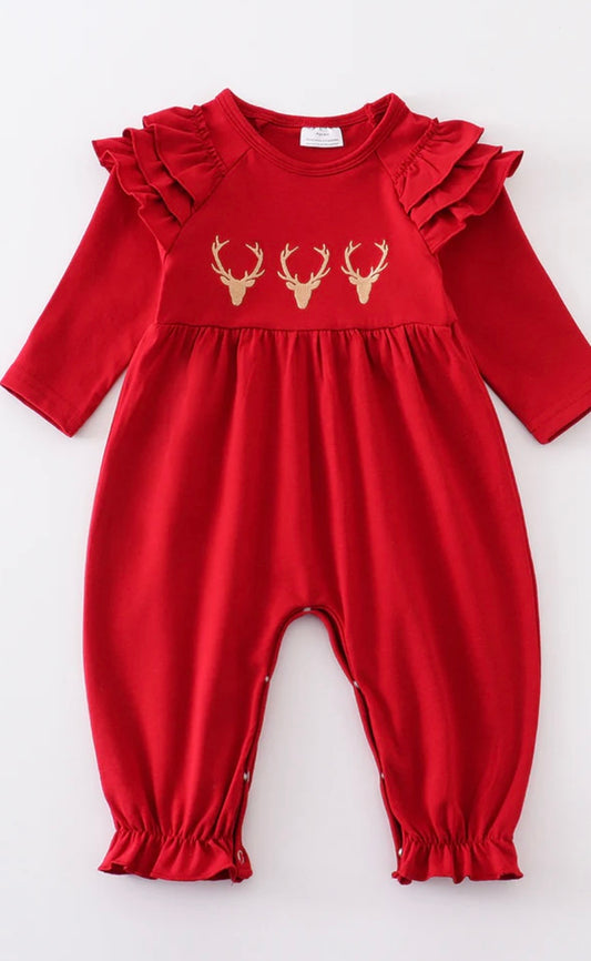 Girls Deer Embroidered Romper