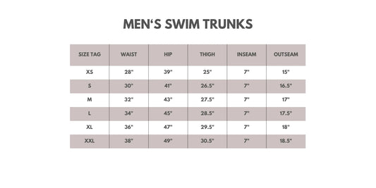 Men’s Swim Trunks Size Chart