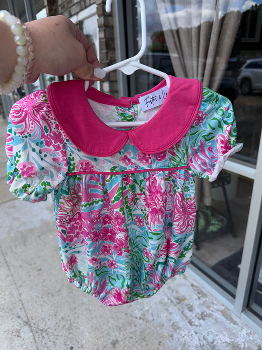 Girls Floral Peter Pan Collar Bubble