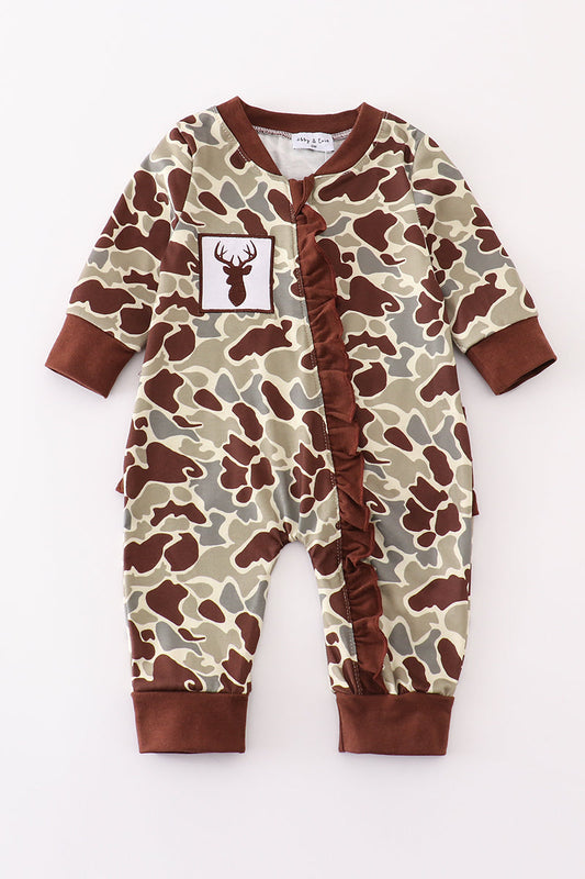 Girls Embroidery Deer Zip Up Pajama