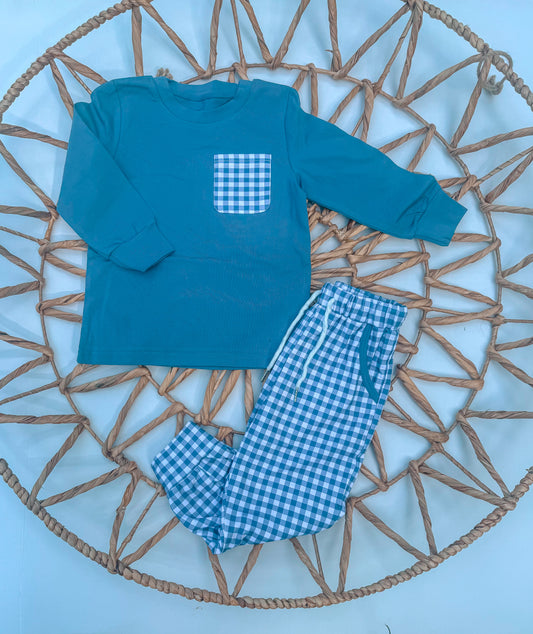 Blue Plaid Jogger Set