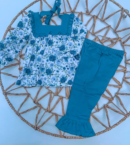 Girls Blue Floral Set